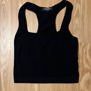 Honey Peach Black Ribbed Racerback Crop Top, size Large